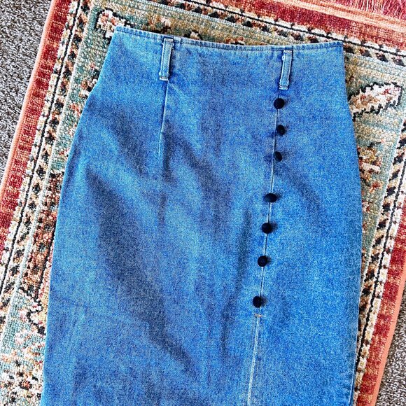 Vintage Maxi Cotton Denim Button Up Skirt - Picture 4 of 6